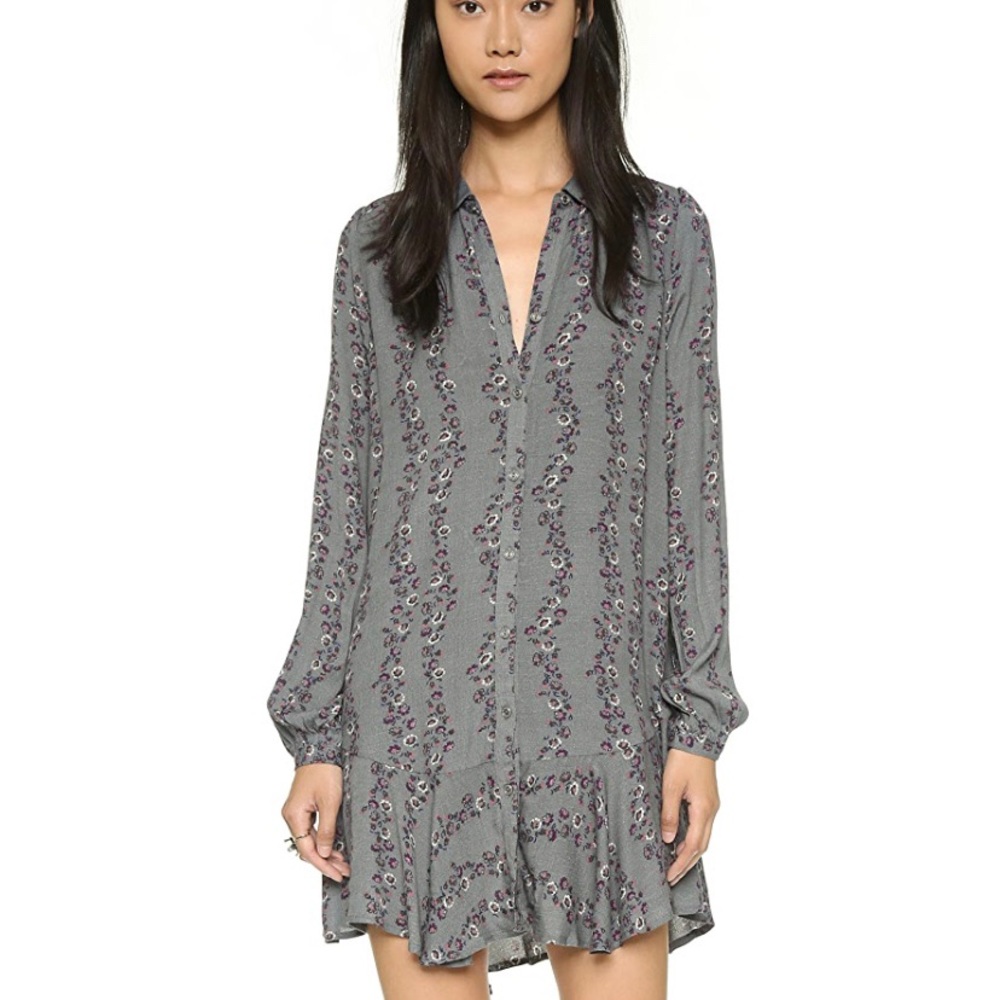 Free People Slubby Crinkle  Floral Shirtdress